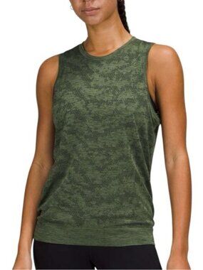 Lululemon Swiftly Breathe Muscle Tank Top size 16 in Dot Scape Rainforest Green